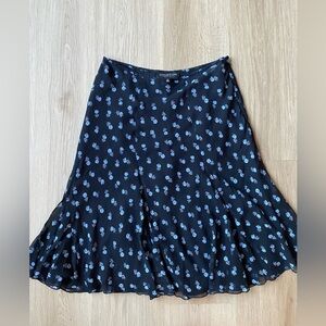 Vintage Jones New York Black and Blue Floral A-Line Skirt